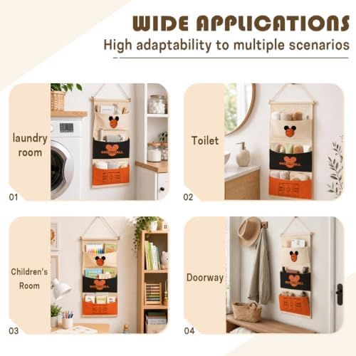 3-Pocket Hanging Wall Organizer, Basketball Theme Over Door Storage - Image 4