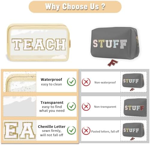 Teacher Appreciation Gifts Chenille Letter Clear Makeup Bag TEACH Pouch - Image 6