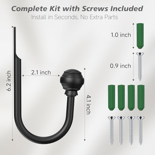 Hion Curtain Holdbacks Black 2pcs, Curtain Tiebacks Wall Mounted Hooks - Image 2