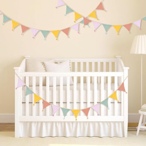 G2PLUS Cotton Fabric Bunting Banner, 9Ft Mixed Color Triangle Pennant Banner - Image 5