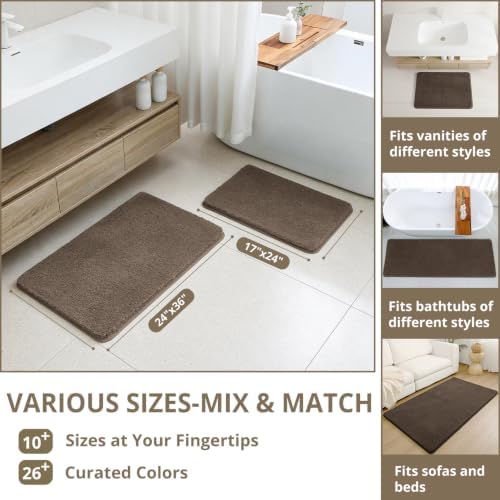 Polyester Bathroom Rug 17"x24" Brown, Non-Slip Soft Shaggy Bath Mat - Image 3