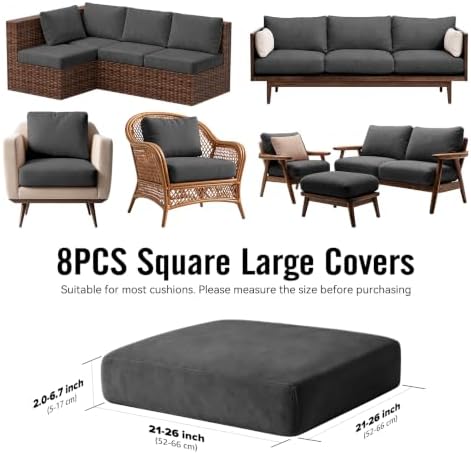 8Pcs Outdoor Cushion Covers, Stretch Patio Furniture Couch Chair Slipcovers - Image 2