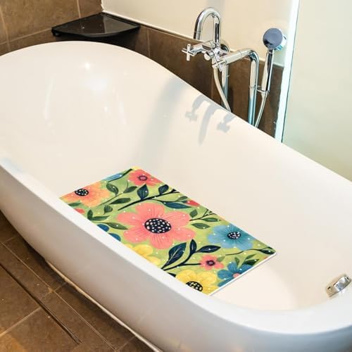 Bathtub Mat Non Slip 26.8x15.1In, Floral Pattern Bath Mat - Image 5