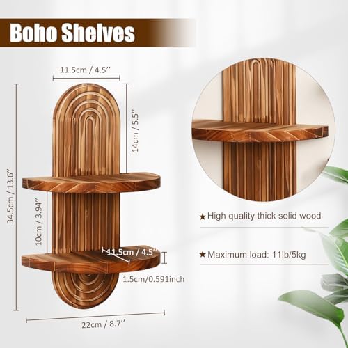 Artilady Boho Shelf Wall Decor, Wood Trinket Shelves - Image 3