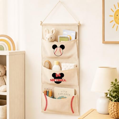 3-Pocket Hanging Wall Organizer, Baseball Theme Over Door Storage - Image 2