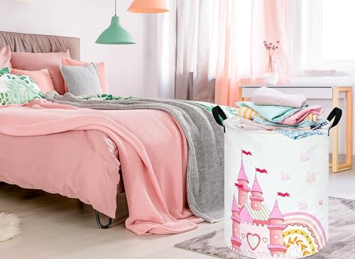 MAIZMZ Pink Castle Storage Bins Organizer Toy Box Laundry Basket Large Canvas - Image 3