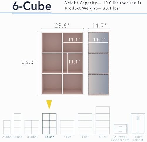 Homes: Inside + Out Apexa 6-Cube Storage Organizer Shelves, Stackable Wood - Image 3
