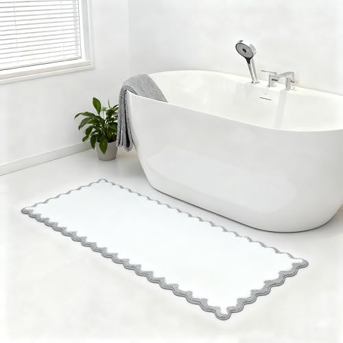 ORTIGIA Long Cute Scalloped Bathroom Rugs Runner, Fun Gray Plush Microfiber by ORTIGIA