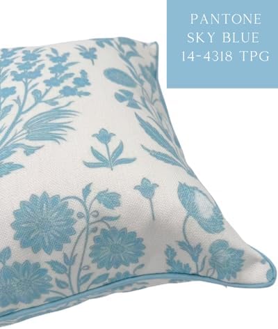 Jillien Harbor “The Charlotte” Bright Sky Blue Floral Block Print Pillow Cover - Image 4
