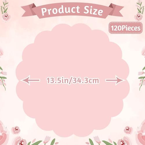 120 Pcs Light Pink Paper Placemats, 13.5 Inch Disposable Scalloped Placemat - Image 2