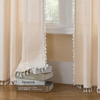 MitoVilla Cream Boho Farmhouse Living Room Curtains 63 Inch Length 2 Panels - Image 6
