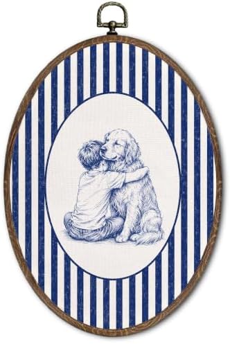 FLAWAFLOMA Child Hugging Golden Retriever Oval Sketch Art 8.6x11.4 by Unknown