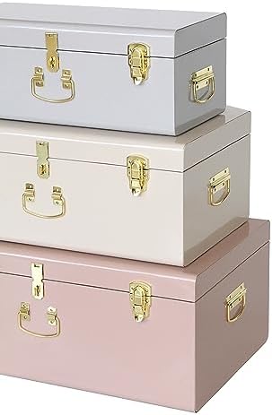 Vixdonos Decorative Box Set of 3 Metal Trunks Chest - Image 3