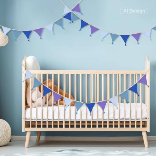 G2PLUS Cotton Fabric Bunting Banner, 9Ft Blue Triangle Pennant Banner Flag - Image 4