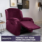 ZNSAYOTX Stretch Velvet Recliner Cover 4-Pieces, Thick Soft Recliner Chair - Image 2