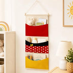 3-Pocket Hanging Wall Organizer, Polka Dot Bow Storage - Image 2