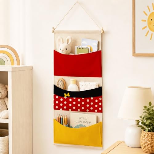 3-Pocket Hanging Wall Organizer, Polka Dot Bow Storage - Image 2