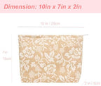 Flat Makeup Bag for Women, Zipper Cosmetic Pouch for Purse, Rose Linen - Image 3