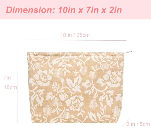 Flat Makeup Bag for Women, Zipper Cosmetic Pouch for Purse, Rose Linen - Image 3