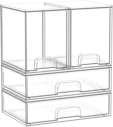Clear Stackable Storage Drawers: Acrylic Organizer Bins 4 Pack by Saccik