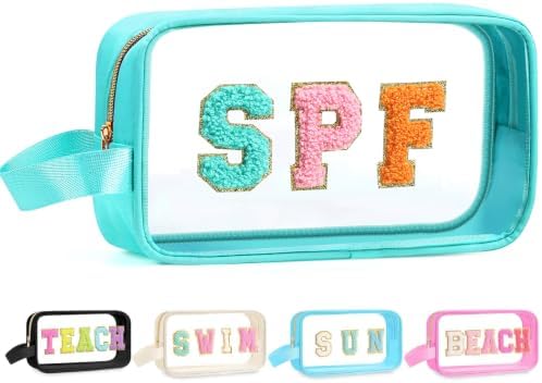 Kacctyen Clear Beach Swim SPF Makeup Bag Preppy Chenille Letter Cosmetics Nylon by Kacctyen