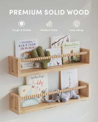 Nursery Floating Shelves for Wall Set of 4, Wooden Nursery Book Shelves - Image 2