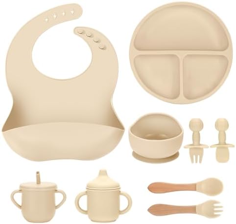 Silicone Baby Feeding Set 9 Pcs, Spill-Proof Suction Plate, Silicone spoon&forks by JELLDJKSiliconeBabyFeeding