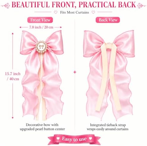 2 Pack Pink Bow Curtain Tiebacks - Image 2