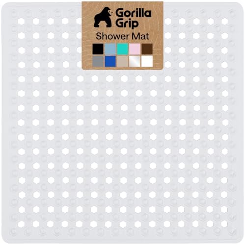 GORILLA GRIP Square Shower Stall Mat, Bathtub Floor Mat, 21x21 White by GorillaGrip