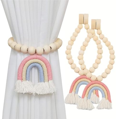 2 Pieces Wooden Beaded Curtain Tiebacks, Tassel Curtain Buckles Magnetic by curtaintiebacks