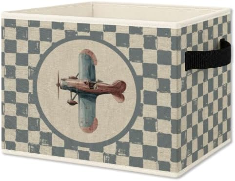 Vintage Blue Checkered Airplane Foldable Storage by Unknown