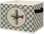 Vintage Blue Checkered Airplane Foldable Storage by Unknown