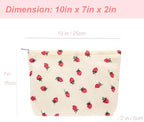 Flat Makeup Bag for Women, Zipper Cosmetic Pouch for Purse, Strawberry Beige - Image 4