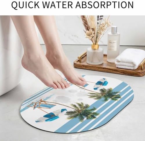 Diatomite Stone Bath Mat Summer Beach Umbrella Chair Oval Doormat Soft Non Slip - Image 4