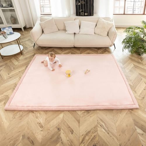 Stylish Coral Velvet Baby Play Mat 60" x 80" Pink – Soft 1" Thick High-Density - Image 2