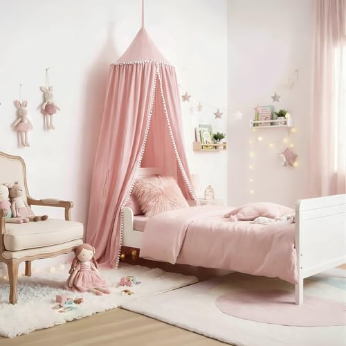LOAOL Bed Canopy with Pom Pom Kids Reading Nook Hanging Tent - Image 2