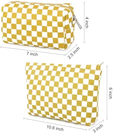 SOIDRAM 2 Pcs Checkered Makeup Bag Large Cosmetic Bag Toiletry Bag Makeup Pouch - Image 3