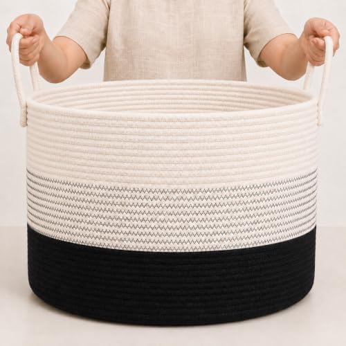 OrganiHaus Round Toy Basket & Blanket Basket, Cotton Rope 20x13" by OrganiHaus