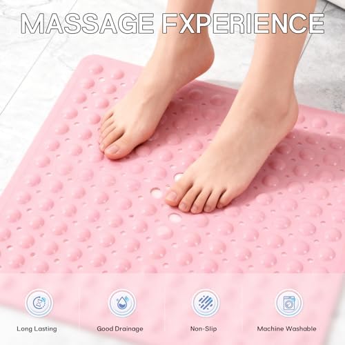 Anti-Slip Bathtub Shower Mat 21×21 Inch Opaque Pink - Image 2