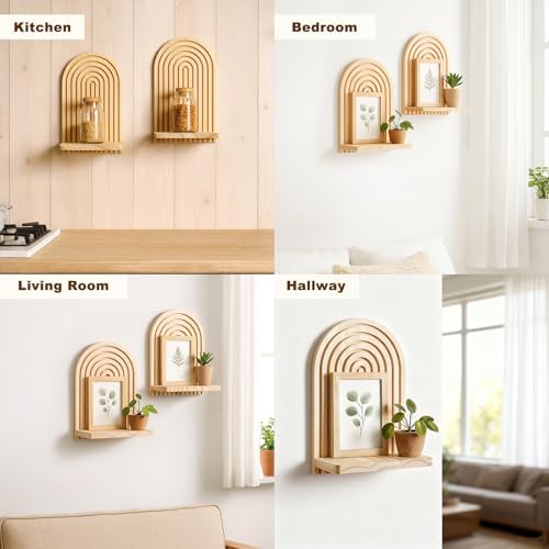 Artilady Boho Wood Shelf Wall Hanging, Rainbow Arch Trinket Storage - Image 6