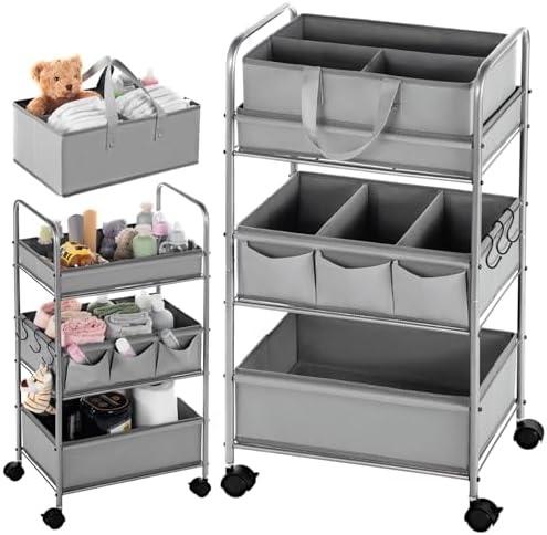 Honeydak 2in1 Baby Diaper Caddy Organizer Cart Bedside Rolling Cart by Honeydak