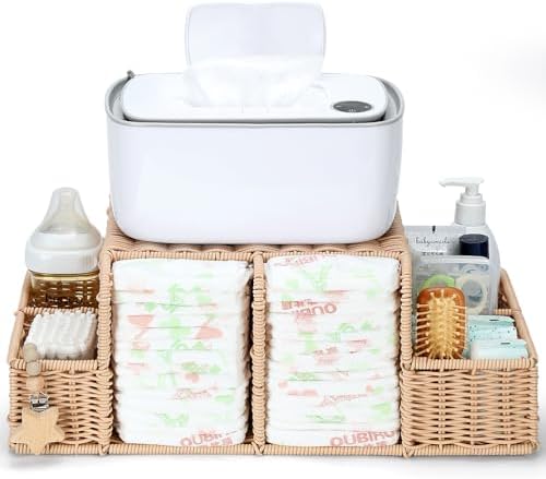 Diaper Caddy Organizer, Hand Rattan Nursery Storage Basket by Klippehop