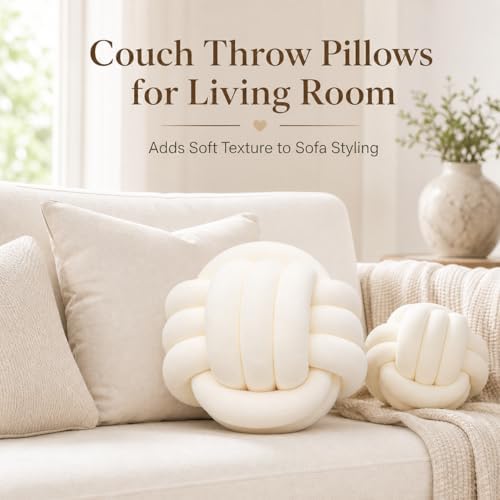 Petrella Cream Knot Pillow Ball, 11 Inch Round Decorative Pillow - Image 4