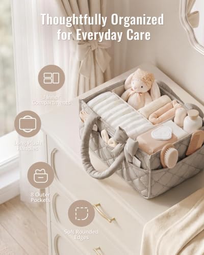Blissful Diary Baby Diaper Caddy Organizer, Nursery Basket, Bow Sand - Image 3