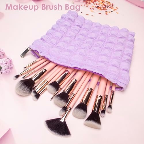 Flat Makeup Bag for Women, Zipper Cosmetic Pouch for Purse, Bubble Purple - Image 3