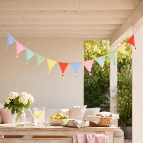 Pre-Strung Cotton Fabric Bunting Banner, 9Ft Multicolor Triangle Pennant Banner - Image 6