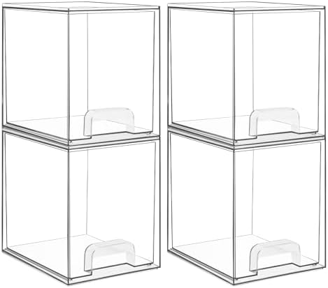 Vtopmart Clear Stackable Storage Drawers, 4 Pack Tall Plastic Organizers by Vtopmart