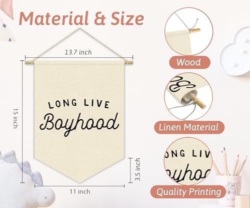 Boy Room Decor, Long Live Boyhood Canvas Banner Nursery Playroom Wall Decor - Image 5