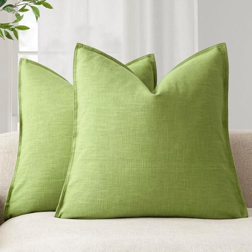 Foindtower Linen Solid Decorative Throw Pillow Covers 18x18 Inch Lush Green by Foindtower