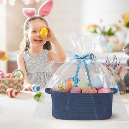 Cute Blue Woven Basket, Empty Gift Basket - Image 7